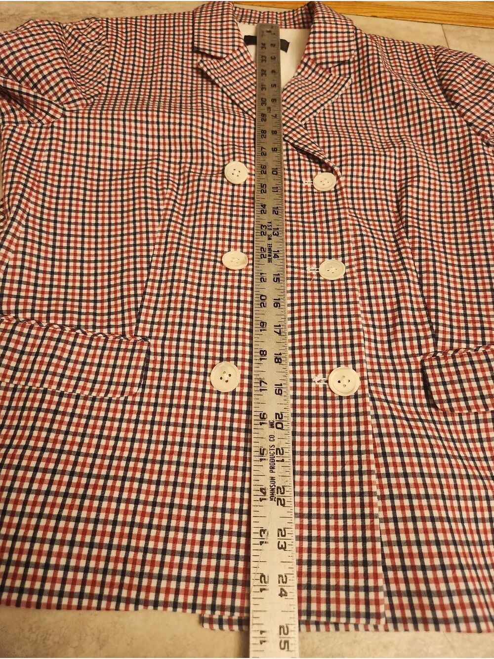 J.Crew Double-Breasted Plaid Check Blazer Jacket – Size 12 Red navy White G1124 - Picture 12 of 13